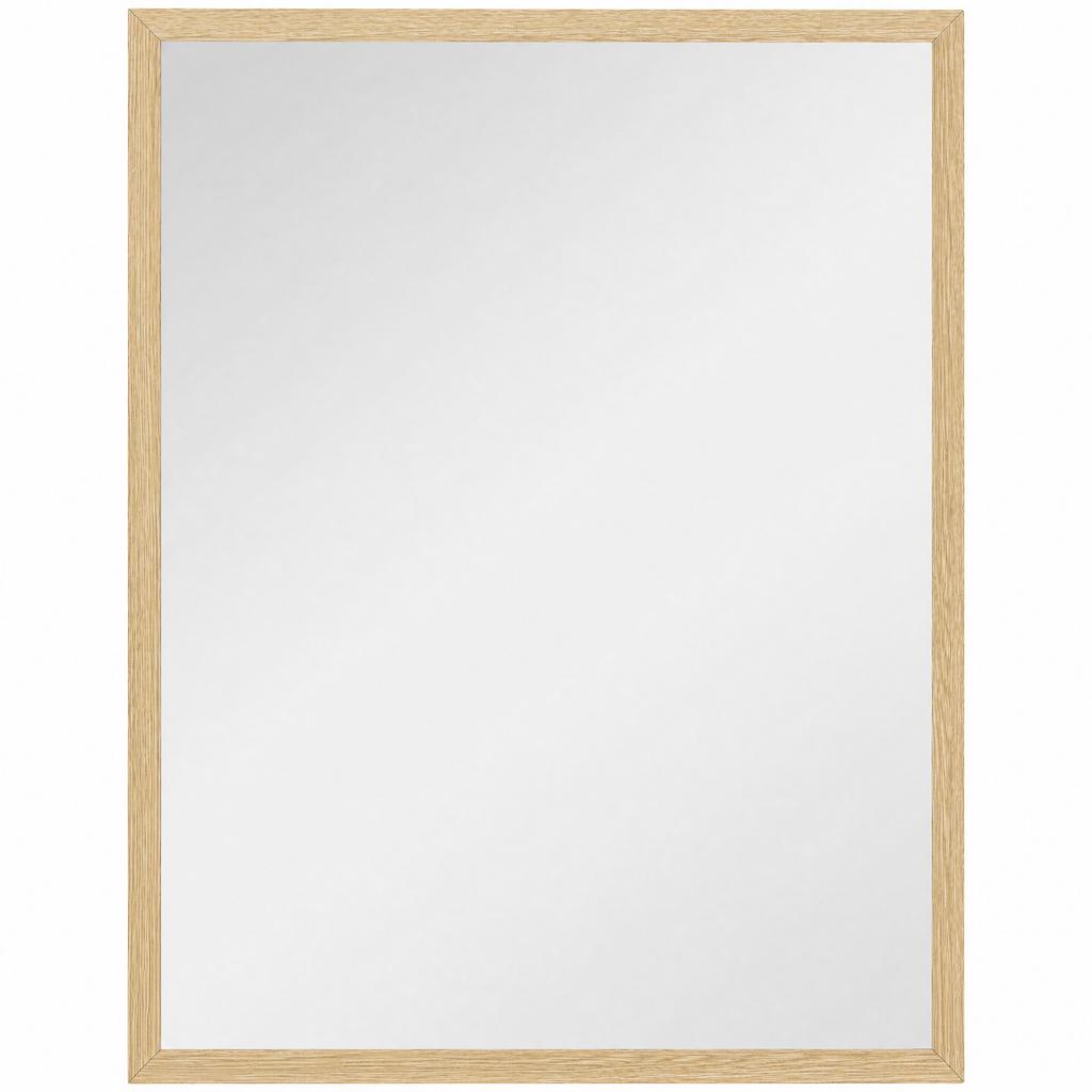 Rectangular Wall Mirror 90 X 70 Cm Wooden Frame Ideal For Bathroom Living Room Or Bedroom Natural
