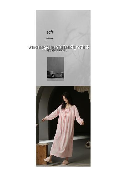 Cainiqing Autumn Women's Long-Sleeve Cotton Nightgown with Bra Pads - Maternity and Extended Length Dress for Home, Fall, and Spring.