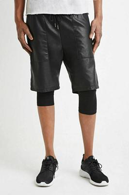 Agnello Palestra Morbido Nero Allacciato Corto Uomo Tasca Pantaloni in Pelle Sport Boxer