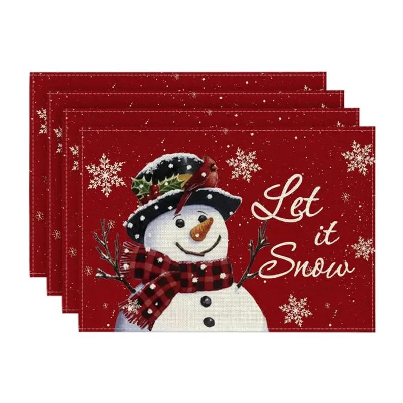 4pcs Christmas Placemat Theme Placemat Red Black Decorative Table Mat Western Meal Table Pad Christmas Dining Table Decor