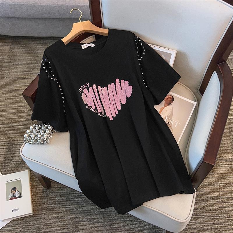 Women’s Plus Size Slimming Loose Mid-Length Short Sleeve T-Shirt 200/300/350 jin 1083