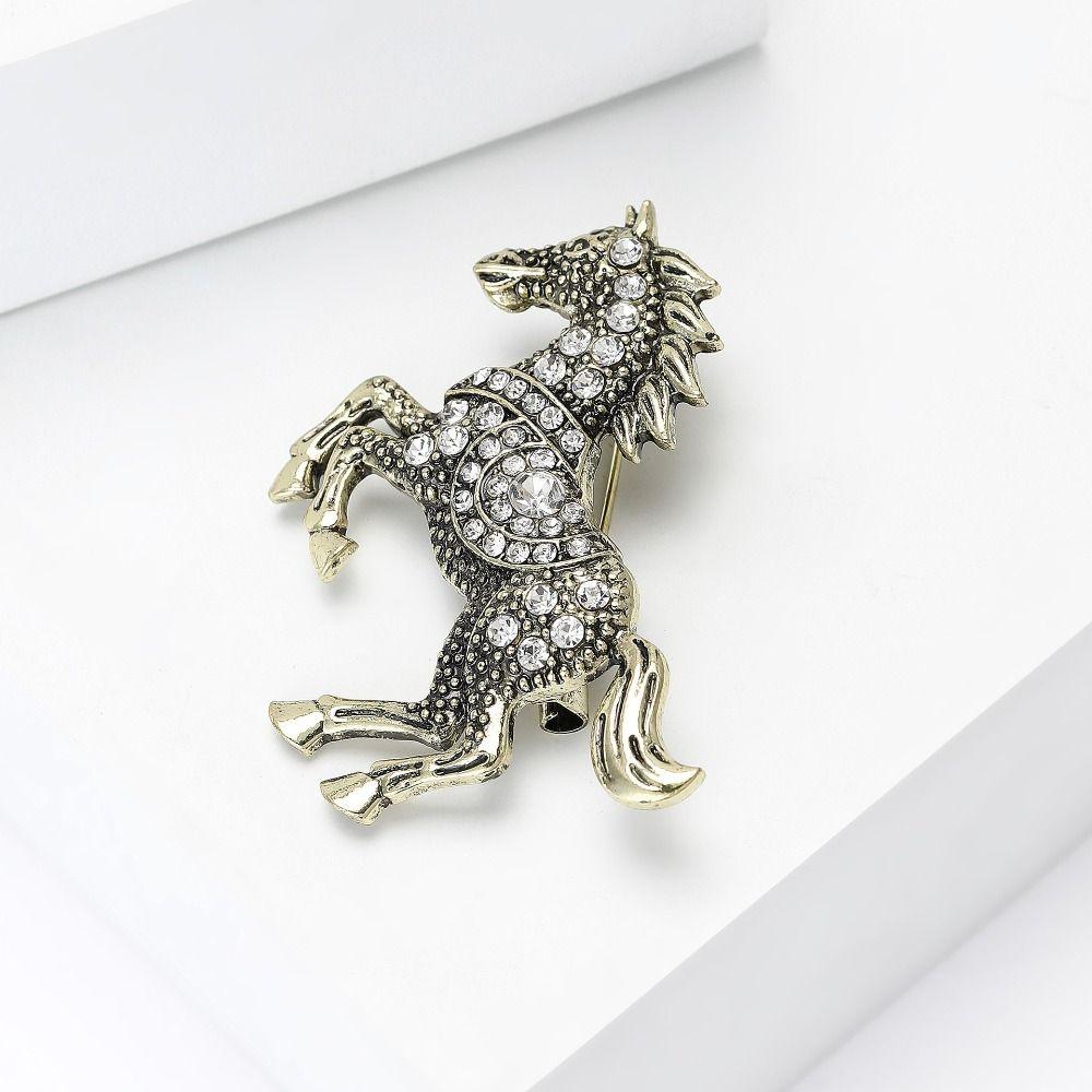 Luxury Zodiac Animal Lapel Pins Classic Metal Badge Pin Rhinestone Horse Brooches  New Year Gifts