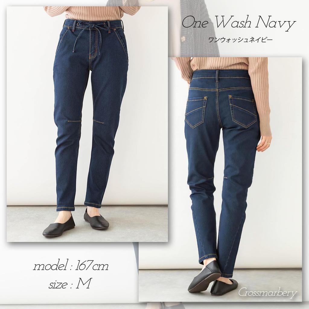 Crossmarberry Stylish Stretch Straight Plus Denim Pants with Vintage Finish and Women's Jeans, Size, Easy-to-Stretch Drawstring, Slimming, Soft, Navy,