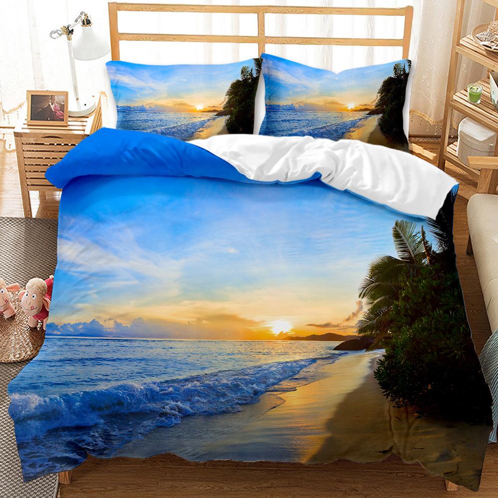 Three-piece Ebay Beach Scenery Quilt Cover Sheet 3d Digital Bedding
