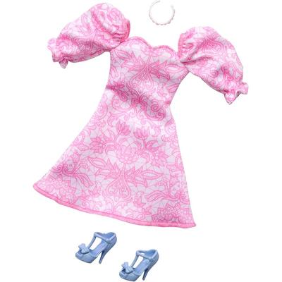 Barbie Fashion Pack Pink Puff Sleeve Outfit Set for Dolls with Accessories Pretend Play for Ages 3 and Up