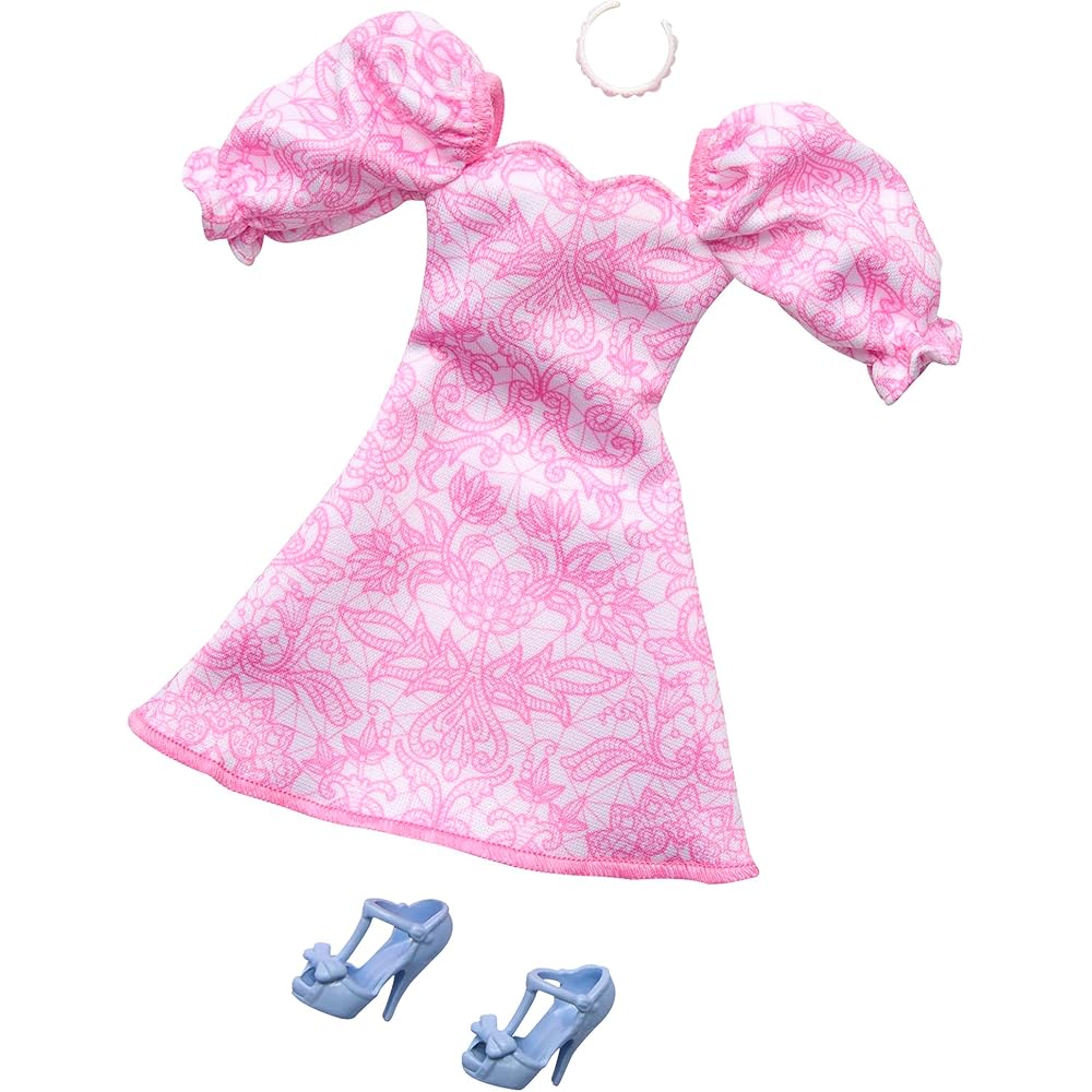 

Barbie Fashion Pack Pink Puff Sleeve Outfit Set for Dolls with Accessories Pretend Play for Ages 3 and Up