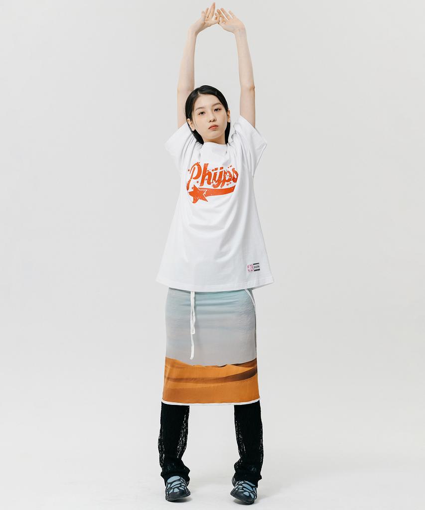 PHYSICAL DEPARTMENT Scatter Startail Short Sleeve T-Shirt_White/Red