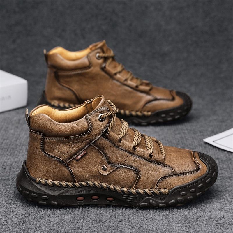 Hot-selling Men Casual Leather Boots High-top Men's Hiking Shoes Outdoor Male Ankle Boots Sneakers Non-Slip Man Motorcycle Boots