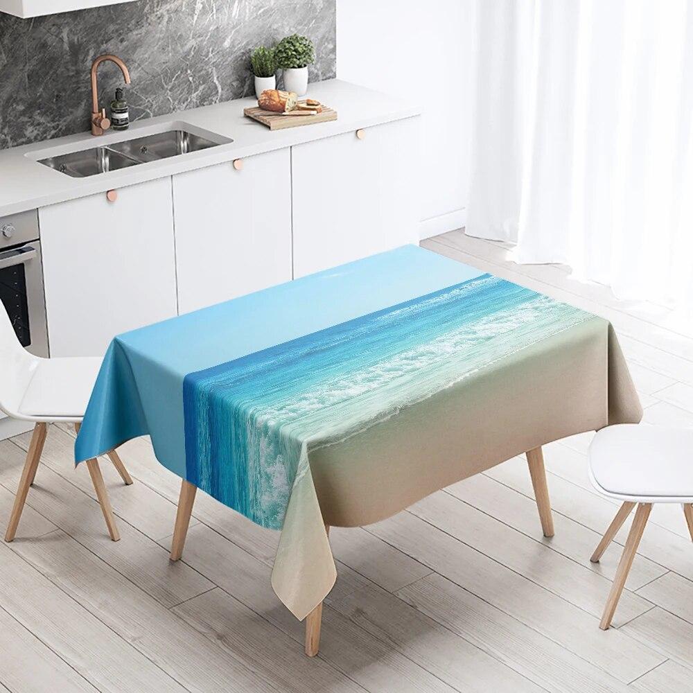 Beach Tablecloth Seaside Scenery  Anti-fouling Waterproof Rectangular Kitchen Dining Table Home Decoration