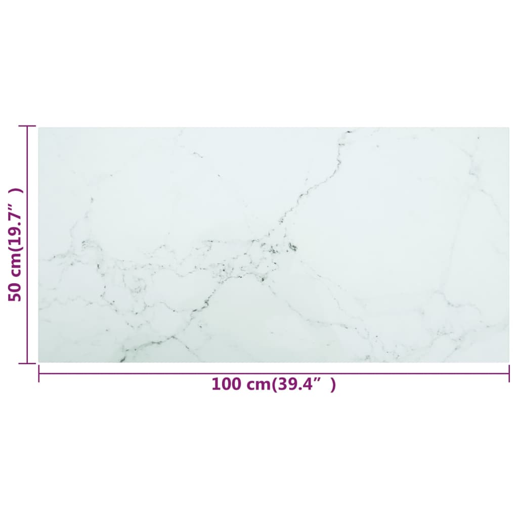 White Table Top 100 x 50 cm 6 mm Tempered Glass with Marble Effect