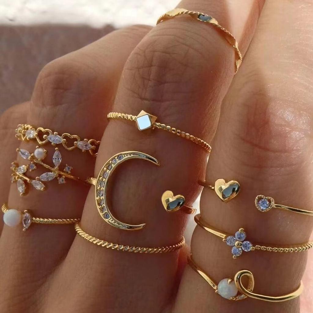 Full Diamond Rings, Jewelry Ins Wind Star Jewelry Women's Niche Light Luxury Ring Set Accessories