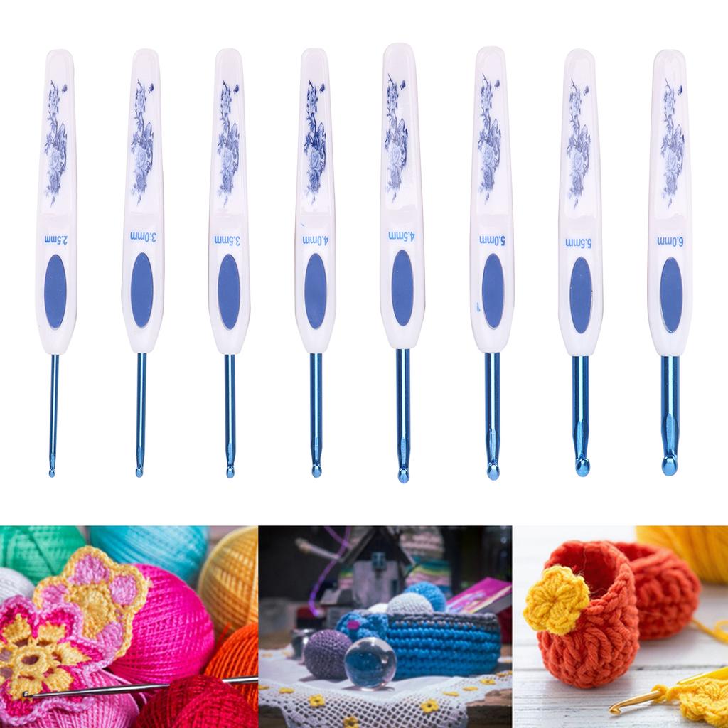 Crochet Hooks 8 Pcs Soft NonSlip Good Grip Knitting Needles Set with   for Weaving Home Use(Blue and White Porcelain Pack of 8 )