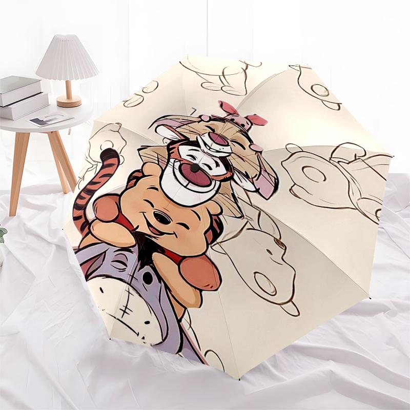 Ombrello da Viaggio a Tema Winnie the Pooh e Amici - 8 Stecche, Apertura e Chiusura Automatiche, Design Pieghevole Portatile, Ombrello Compatto ed Elegante Adatto