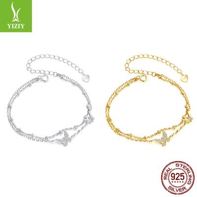 Nischendesign Schmetterling Doppelarmband Damen, Frisch und Süß Feenwind S925 Sterlingsilber Armband Schmuck