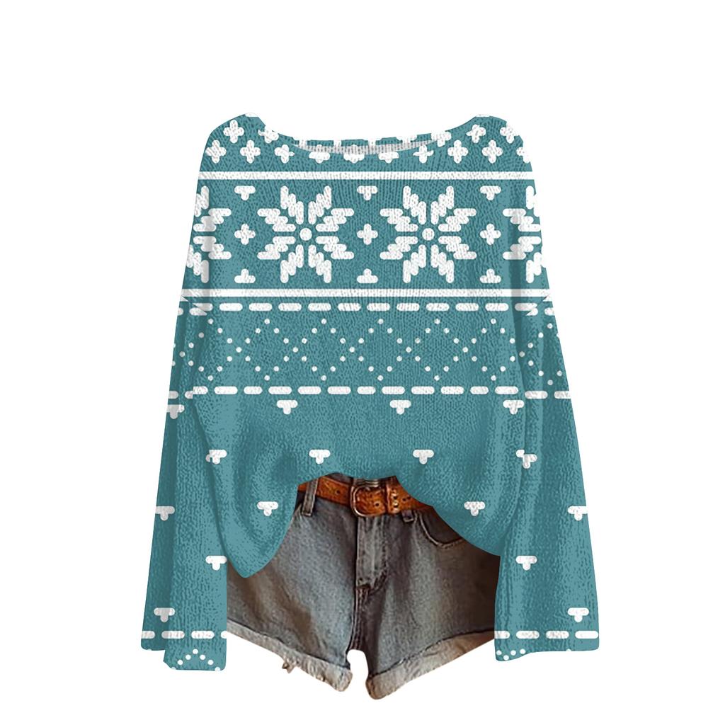 Women's Fashionable Oversized Knitwear Long-Sleeved Christmas Print Top