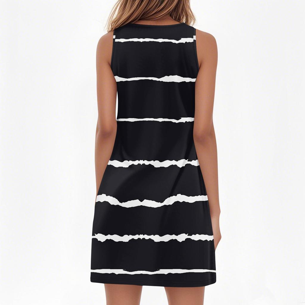 Vestito estivo da donna con scollo a V, senza maniche, con stampa, casual