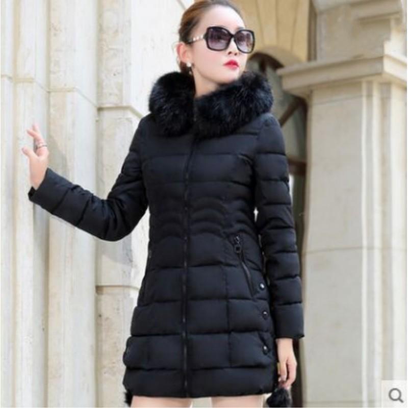Women's Korean Version of Slim Mid-length Cotton Jacket Solid Color Hooded Temperament Jacket