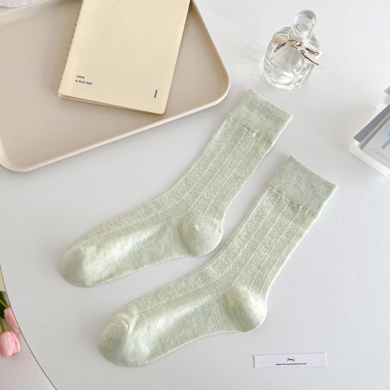 Female Summer Thin Pure Color Hollow Mesh Breathable In The Tube Pile Pile Cotton Socks