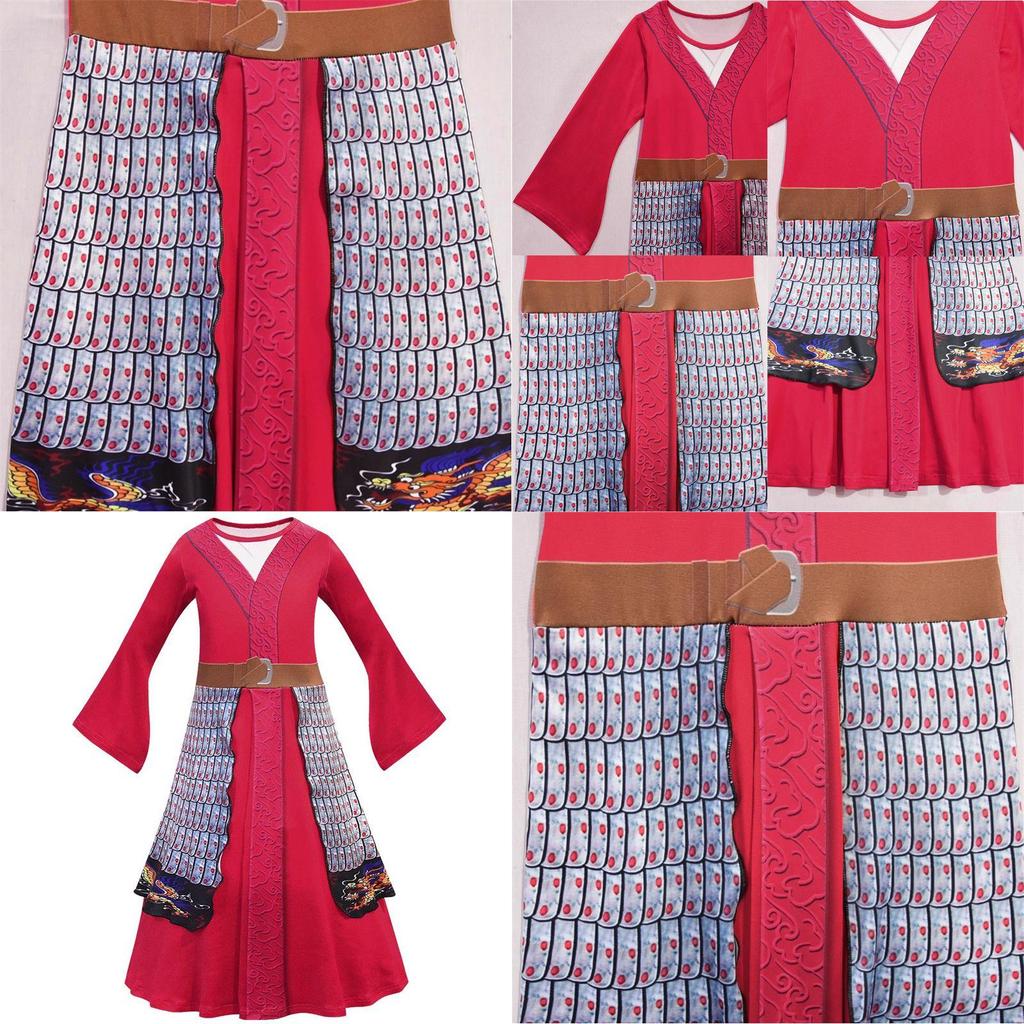 Atemberaubendes Hua Mulan Rotes Prinzessinnen-Kostüm für Kinder Halloween-Party-Outfit