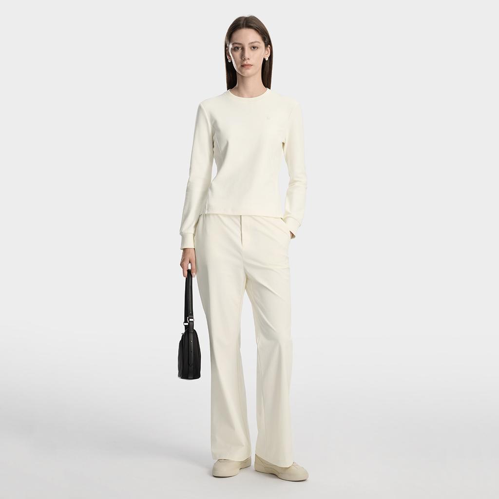 Fila White Fashion Simple Classic Casual Versatile Comfortable Relaxed Knit Crew Neck Pullover Long Sleeve T-Shirt Women tops F11W613210FIV