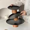 Black Wooden Pedestal Serving Set (3-Piece)