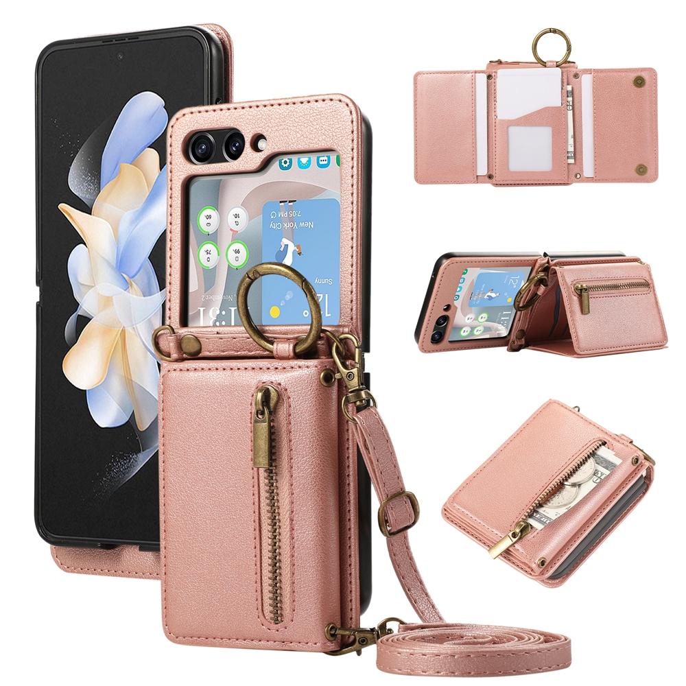 Crossbody Leather Purse Case For Samsung Galaxy Z Flip7 FE Flip6 Flip5 Flip4 Flip3 Wallet Case Kickstand Cover Cash Cards Bag