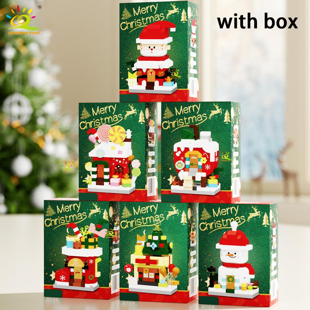 HUIQIBAO MOC Christmas Santa Claus House Building Blocks City Snow Man Candy Home Xmas Tree Brick Set Toy for Children Kids Gift