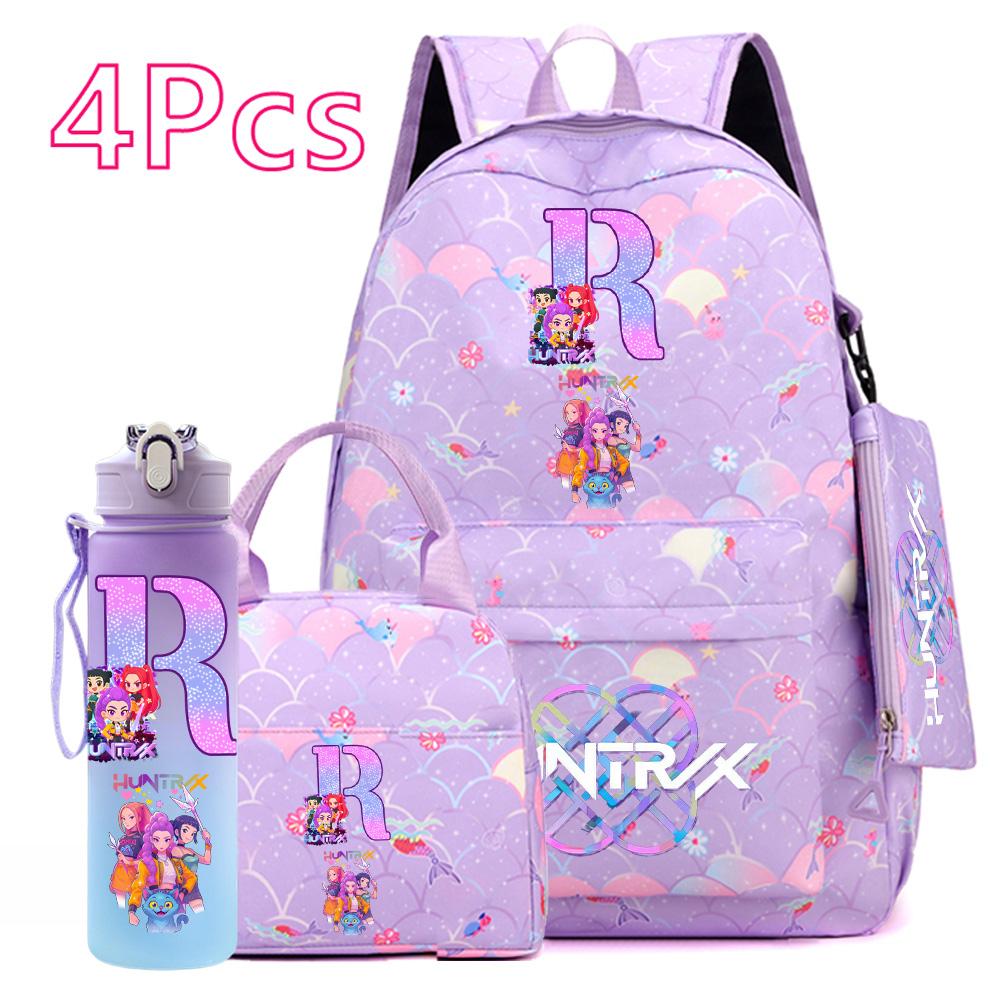 4 Stück/Set Cartoon-bedruckter Rucksack Große Kapazität Schultasche Handtasche Etui mit 750 ml Wasserflasche Junge Mädchen Schultasche Mochila