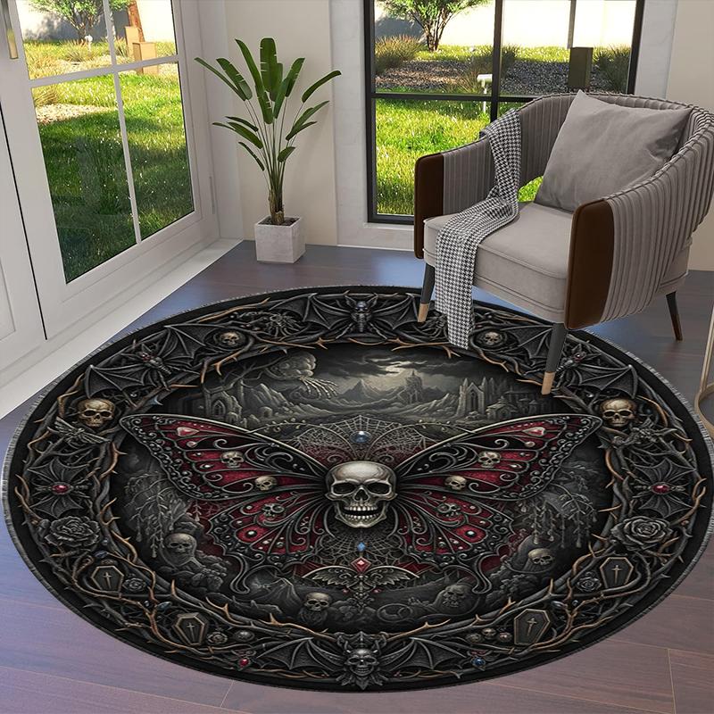 Schmetterling Gotischer Prunk Runder Teppich, Teppich für Wohnzimmer Schlafzimmer Sofa Spielzimmer Dekor, Rutschfeste Fußmatte83