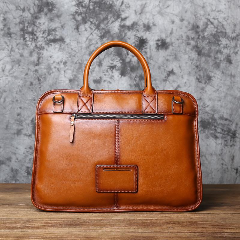 NZPJ Men's Leather Briefcase Retro Top Layer Cowhide Large Capacity Handbag European and American Fashion Shoulder Computer Bag