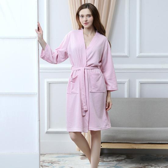 Men Bathrobe Waffle Long Style Solid Color Thin Soft Sleepwear Loose Cardigan Men Fall Nightgown for Home