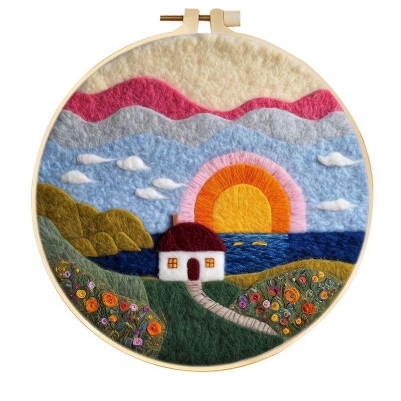 GATYZTORY DIY Wool Painting Kit With Frame Felting Needles Handmade Picture Kit Sunset Scenery For Home Decors Crafts Gift