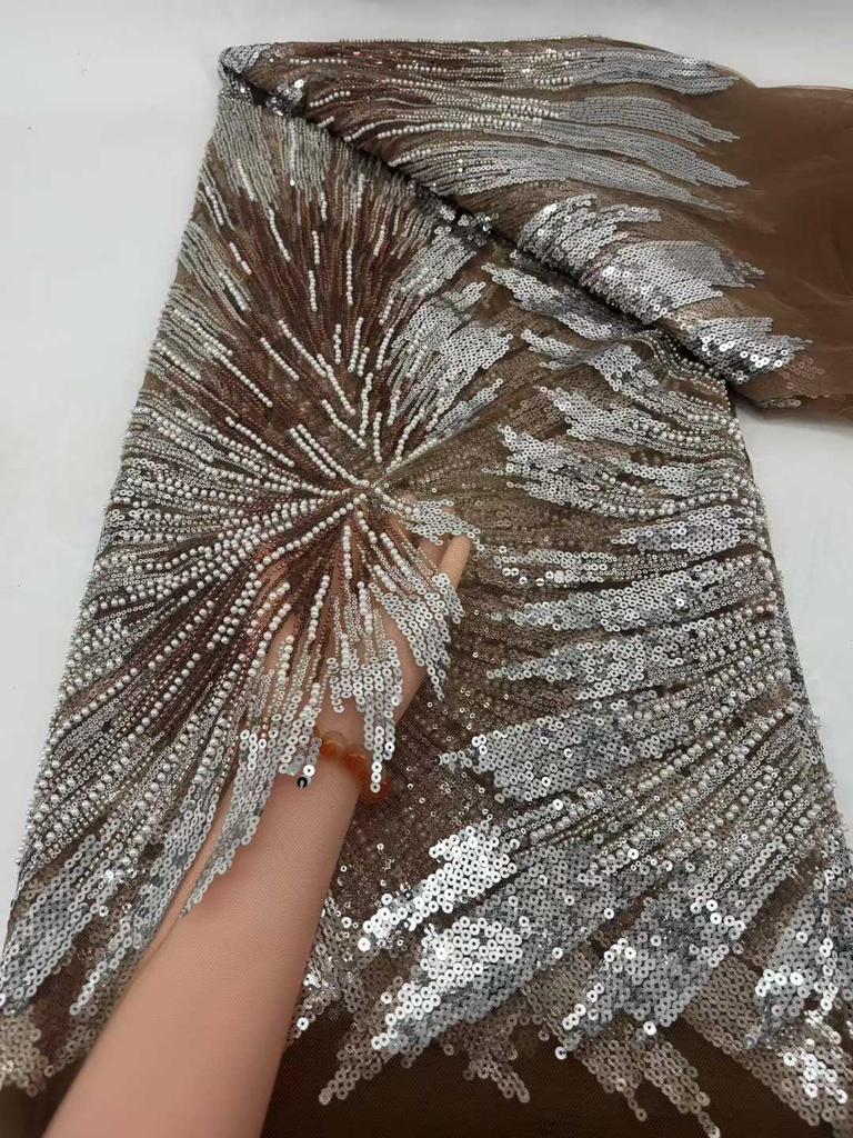 2025 High-quality African Nigerian Elegant Beaded Embroidered Net Fabric French Tulle Lace Fabric With Sequins For Party Wedding