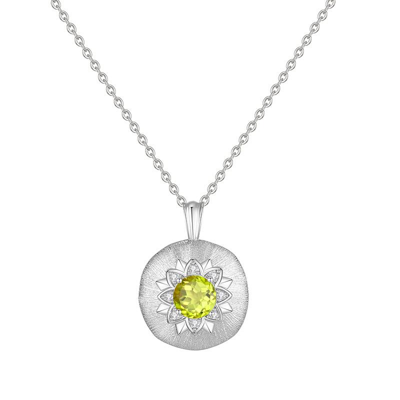 S925 Sterling Silver Necklace with Natural Crystal Pendant Retro French Style Chain for Women