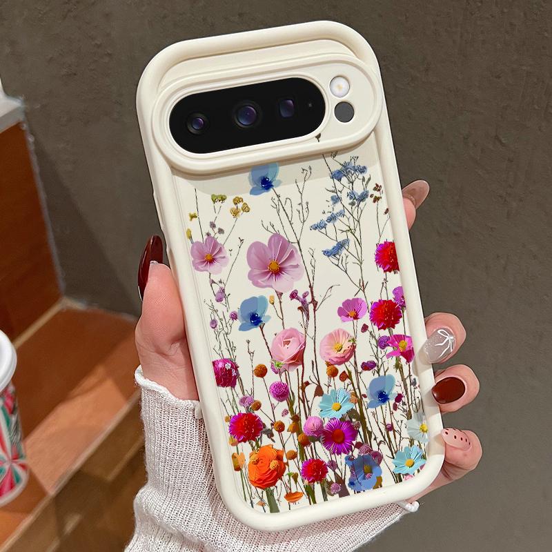 Vivid Flower Pattern Soft Matte Phone Case For Google Pixel 9 Pro XL 8 Pro 8A Rose Floral Print Shockproof Lens Protection TPU Bumper Cover