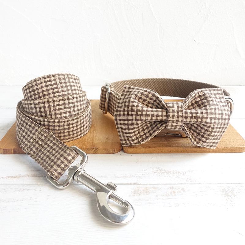 Teddy Dog Collar & Leash Set with Tear-Resistant Bow Tie UDC-072