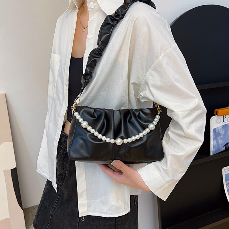 Fashion bag women's 2025 summer new trend pleated small square bag casual foreign style retro single shoulder underarm women's bag