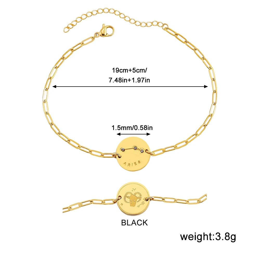 New Handmade Engraved 12 Constellation Pattern Symbol Bracelet Waterproof Hypoallergenic Paper Clip Chain Zodiac Sign Bracelets