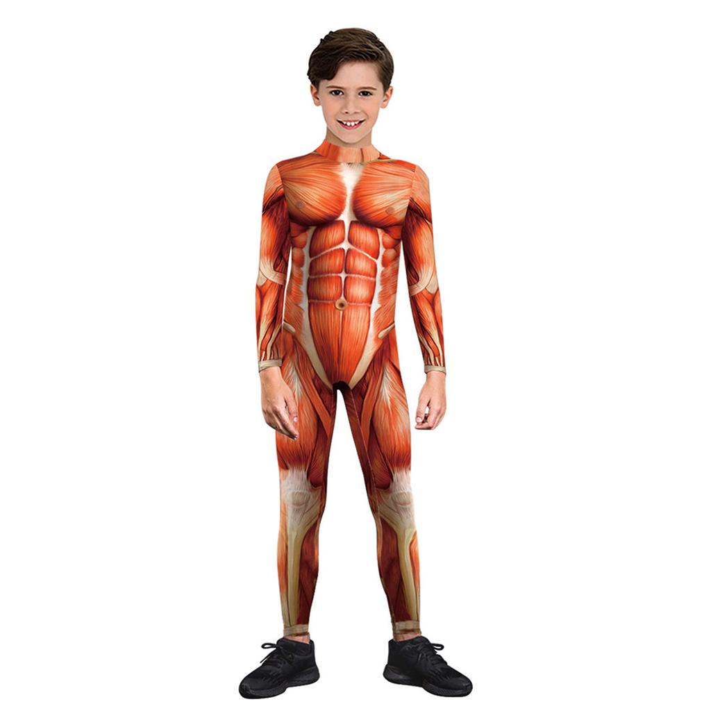 (Projector)Children's Halloween Creative Skeleton Digital Print Children's Performance Jumpsuit