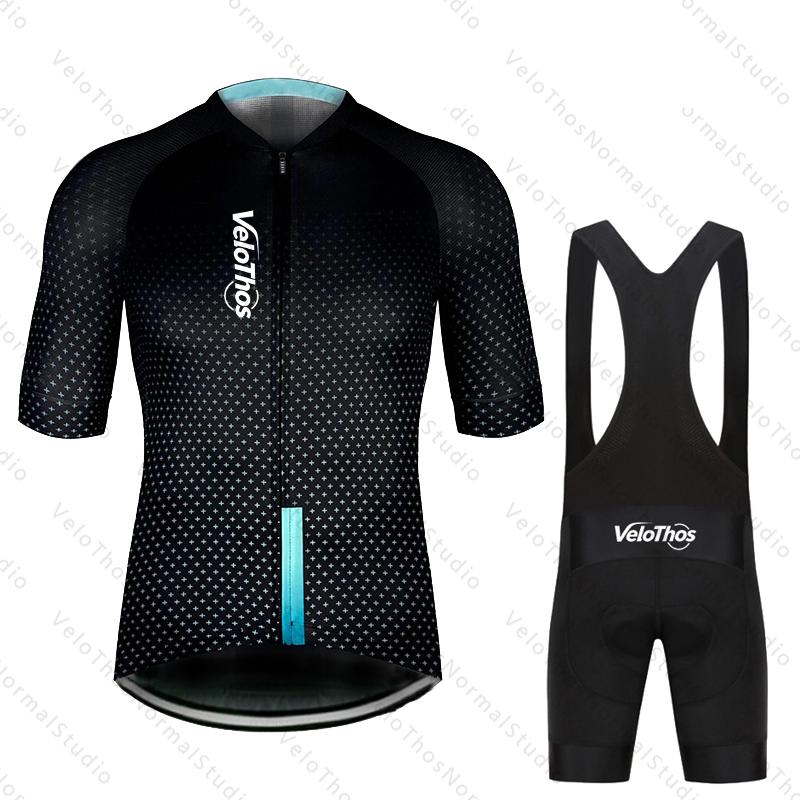 VeloThos Cycling Jersey Set and Bib Shorts Summer Short Sleeve Sport Camping Pro Race Bicycle Clothing MTB Ropa Maillot for Men