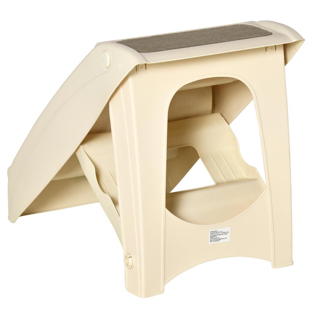Dog Stairs, Folding, 4 Non-Slip Steps, Plastic Pet Stairs, 62 x 38 x 49.5 cm, Beige