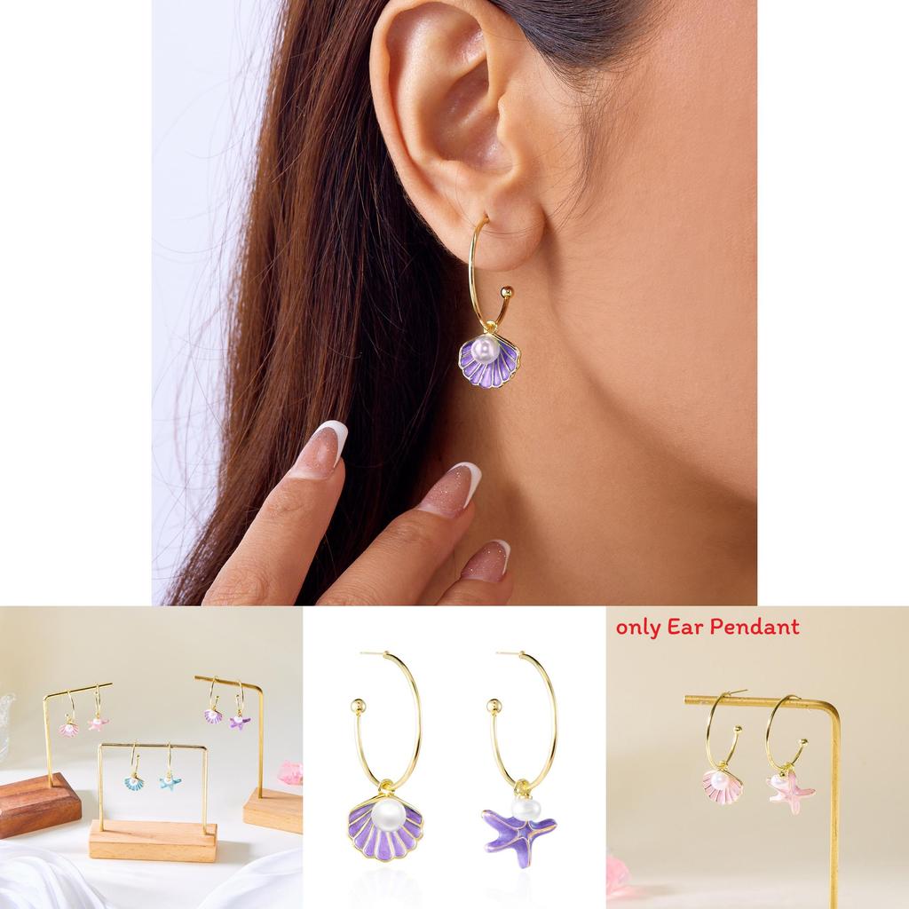 Summer Shell Pearl Drop Earrings For Women With Alloy And French Asymmetric Design