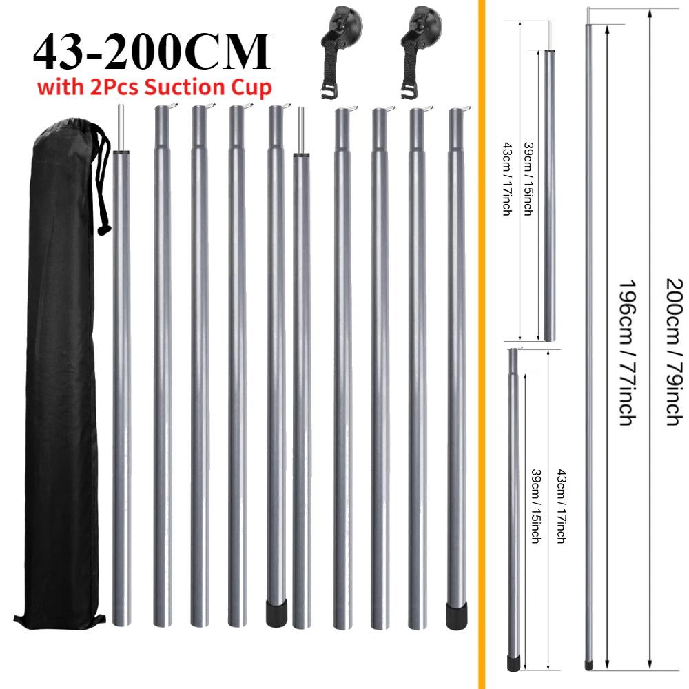 Car Tent Telescopic Pole with 2/4Pc Suction Cup Adjustable Aluminium Alloy Tent Rods for Trailor Hiking Camping Awning Shelters