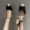 Modeabsätze Frauen Sandalen Frau Leder Mary Jane Sommerabsätze Quadratische Zehenpartie Anzug Weiblich Flacher Ausschnitt Niedrigabsatz Retro 2025 Mädchen