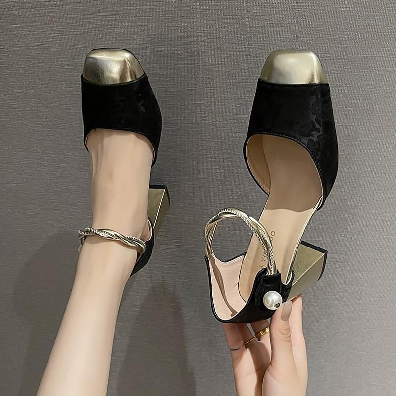 Modeabsätze Frauen Sandalen Frau Leder Mary Jane Sommerabsätze Quadratische Zehenpartie Anzug Weiblich Flacher Ausschnitt Niedrigabsatz Retro 2025 Mädchen