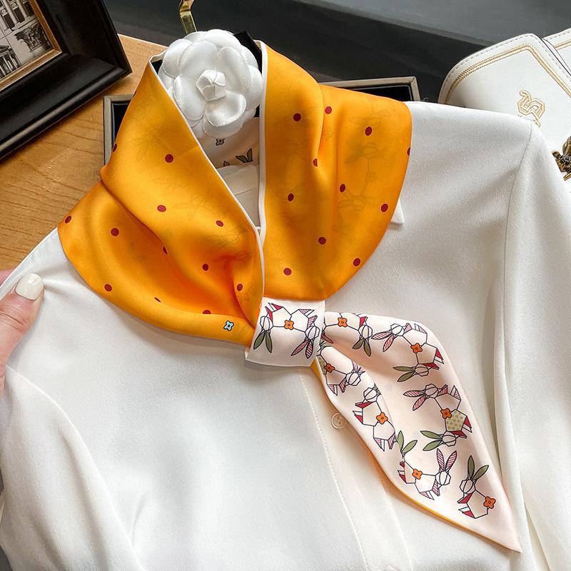 Luxury Spring Summer Ear Silk Scarf Women Striped Print Neckerchief Wrist Towel Korean Style Tie Bag Band Ladies Neck Scarf