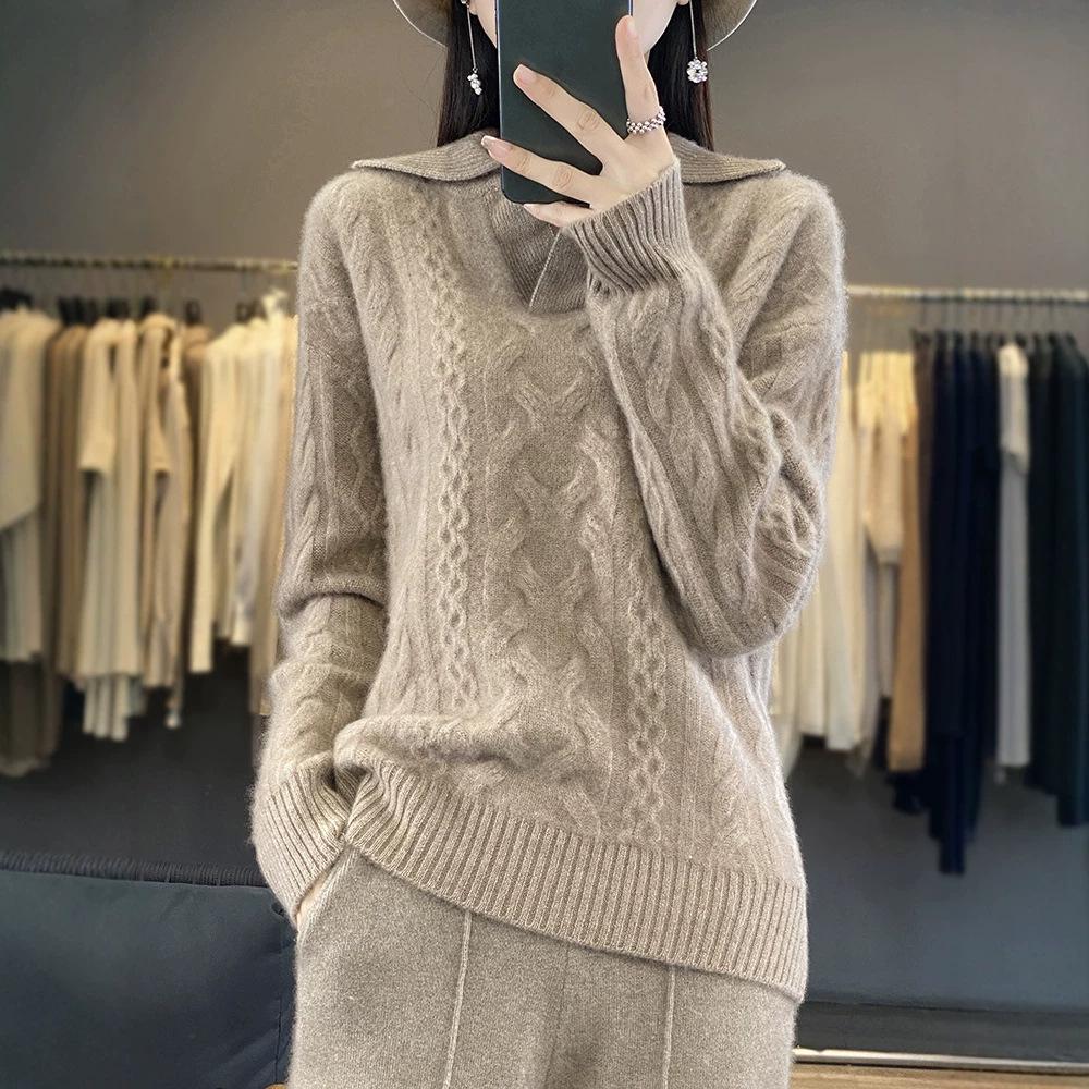 Seven-Stitch Thick Cable Knit Wool Sweater - Warm 3D Design for Autumn/Winter