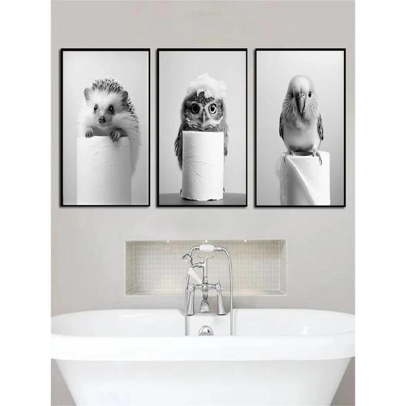 Black and White Otter Squirrel Canvas Painting Poster Prints Nordic Wall Art Home Decor Bathroom Animal Art