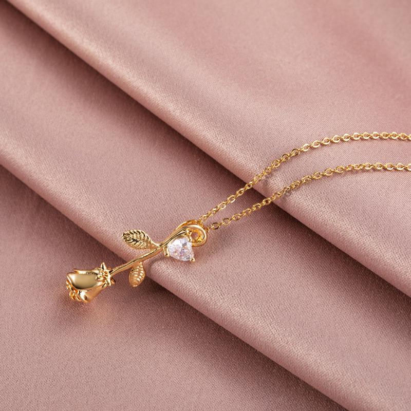 Hot Sell Rose Crystal Pendant Necklace Fashion Flower Charms Stainless Steel Choker Jewelry Party Gifts For Women Girls