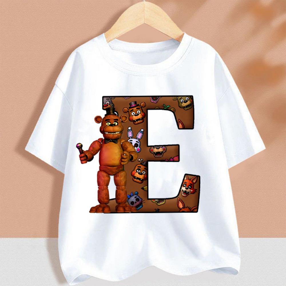 Fnafs Children T-shirt Five Nights At Freddys Letter Tee Top Round Collar Clothing Kawaii Summer Short Sleeve Kids Clothes Gift